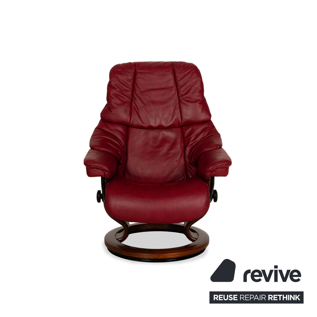 Stressless Reno Leder Holz Sessel Rot inkl. Hocker manuelle Funktion