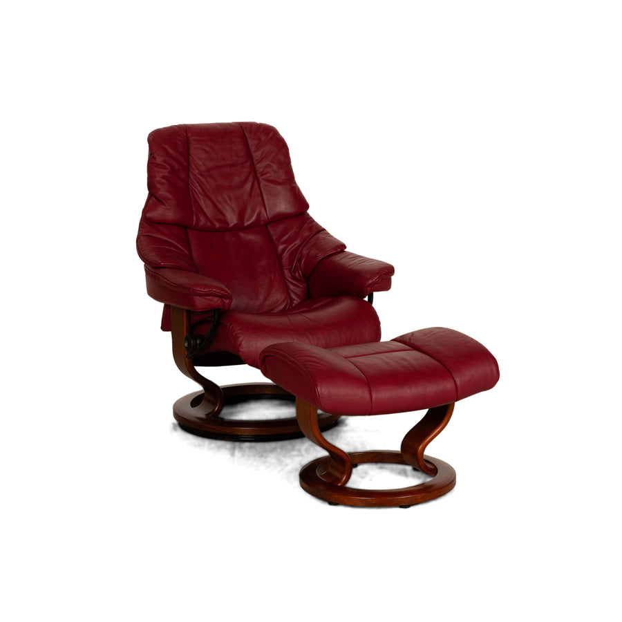 Stressless Reno Leder Holz Sessel Rot inkl. Hocker manuelle Funktion