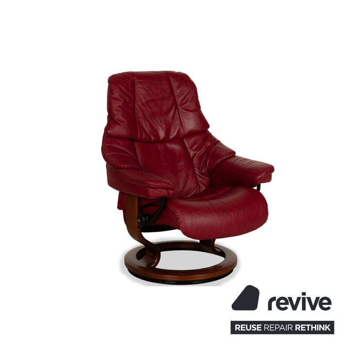 Stressless Reno Leder Holz Sessel Rot inkl. Hocker manuelle Funktion