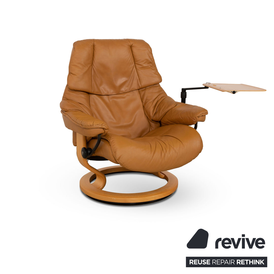 Stressless Reno Leder Sessel Beige inkl. Hocker und Tablettisch