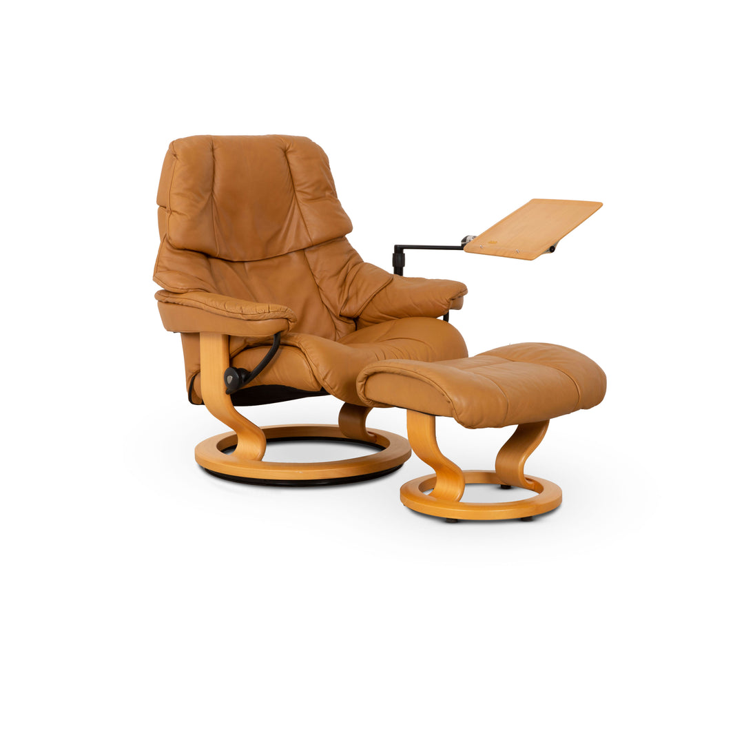 Stressless Reno Leder Sessel Beige inkl. Hocker und Tablettisch