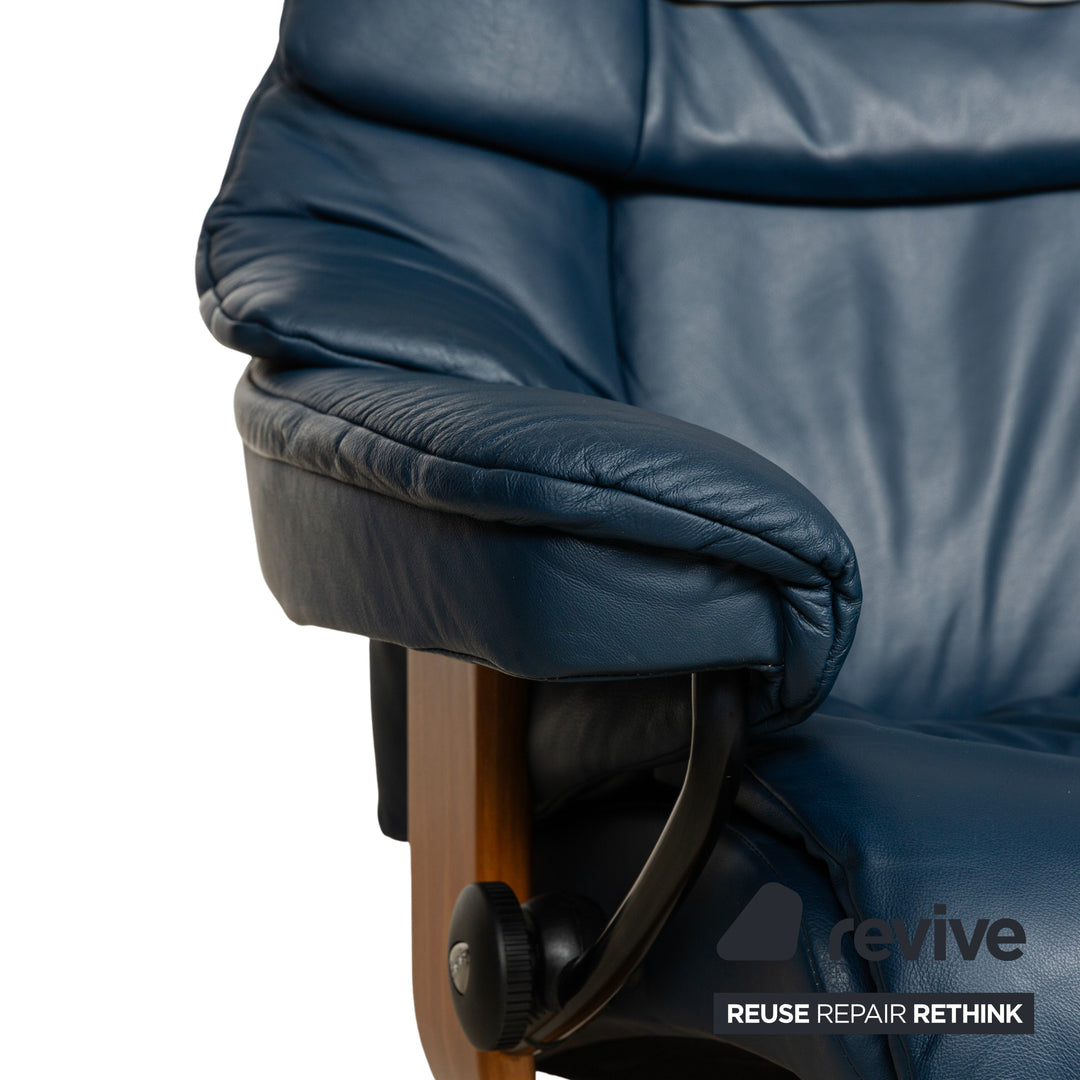 Stressless Reno Leder Sessel Blau braun manuelle Funktion inkl. Hocker