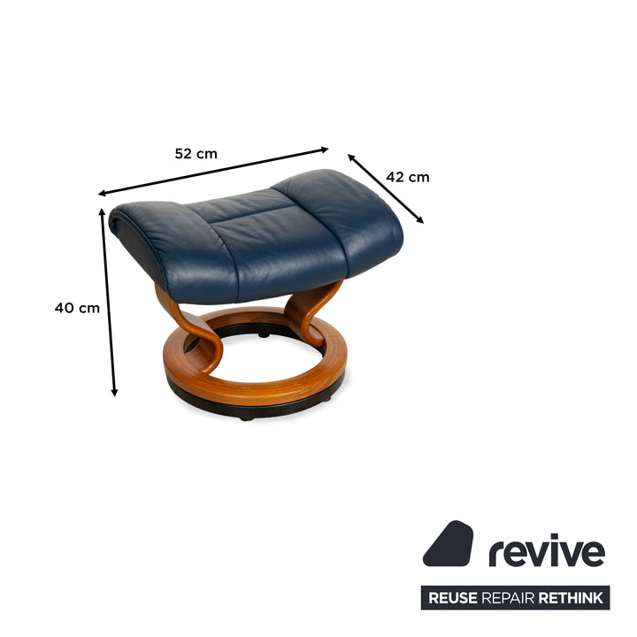 Fauteuil Stressless Reno en cuir bleu marron avec fonction manuelle et tabouret