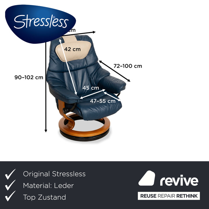 Stressless Reno Leder Sessel Blau braun manuelle Funktion inkl. Hocker