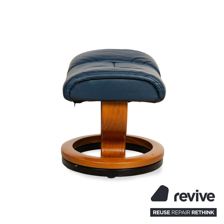 Fauteuil Stressless Reno en cuir bleu marron avec fonction manuelle et tabouret