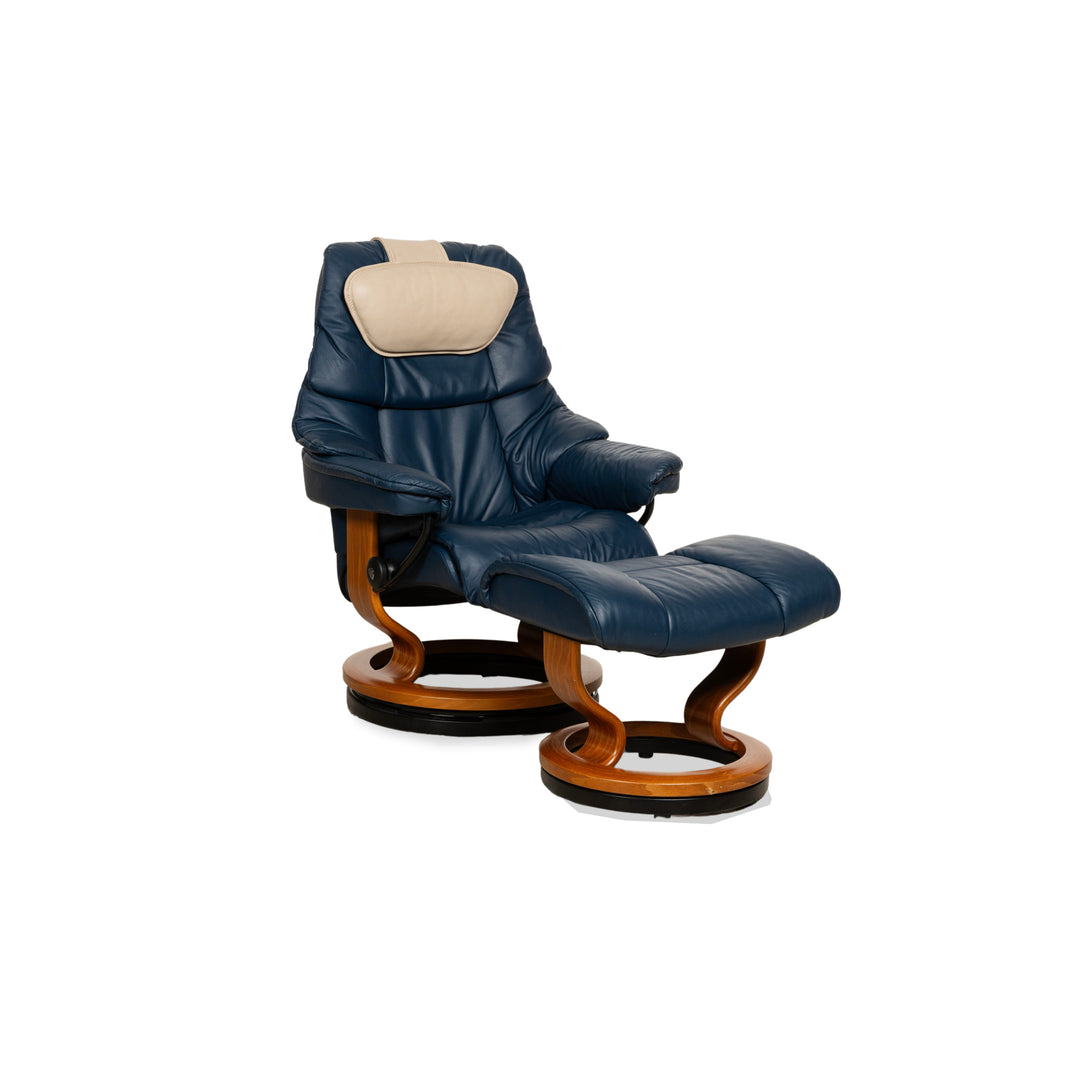 Stressless Reno Leder Sessel Blau braun manuelle Funktion inkl. Hocker