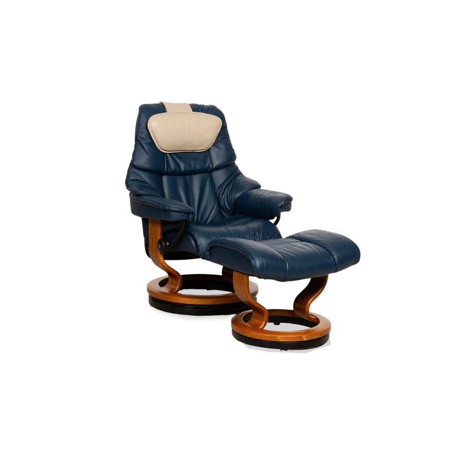 Stressless Reno Leder Sessel Blau braun manuelle Funktion inkl. Hocker