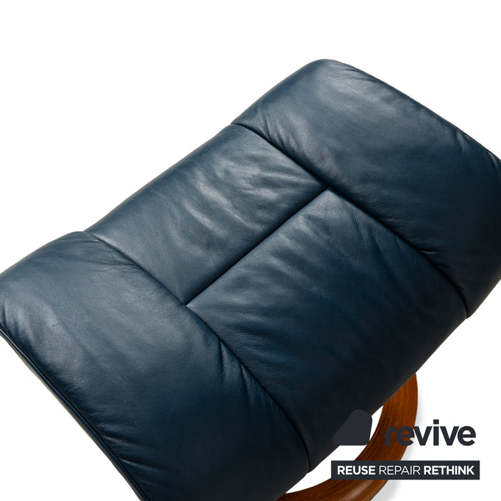 Fauteuil Stressless Reno en cuir bleu marron avec fonction manuelle et tabouret