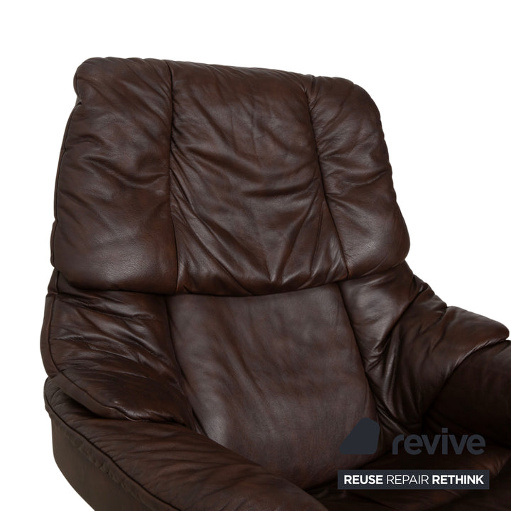 Stressless Reno Leder Sessel Braun Größe M inkl. Hocker Dunkelbraun Relaxsessel Relaxfunktion