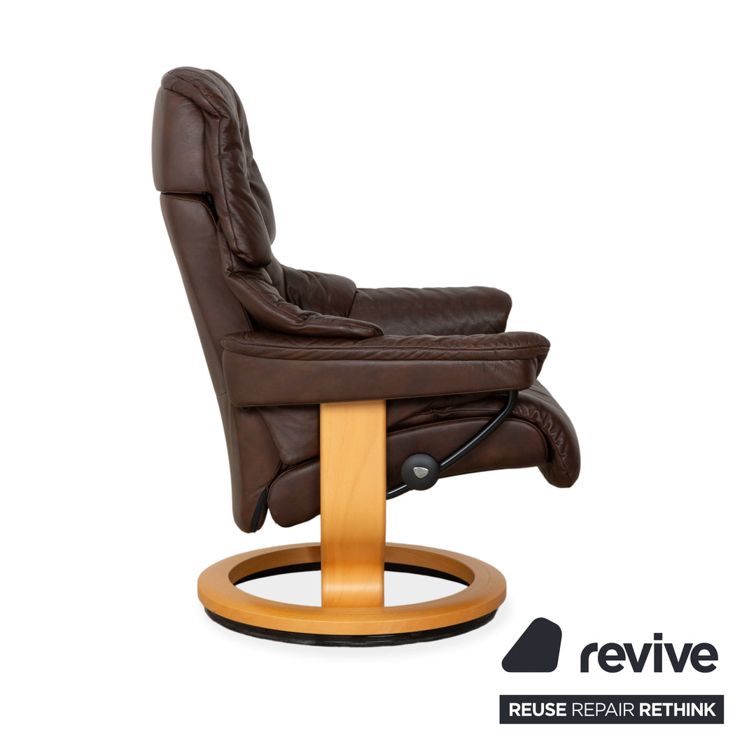 Stressless Reno Leder Sessel Braun Größe M inkl. Hocker Dunkelbraun Relaxsessel Relaxfunktion
