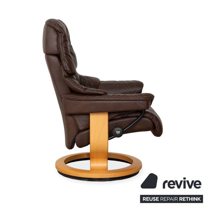 Stressless Reno Leder Sessel Braun Größe M inkl. Hocker Dunkelbraun Relaxsessel Relaxfunktion