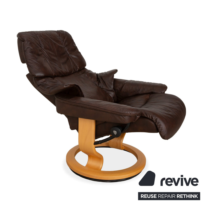 Stressless Reno Leder Sessel Braun Größe M inkl. Hocker Dunkelbraun Relaxsessel Relaxfunktion