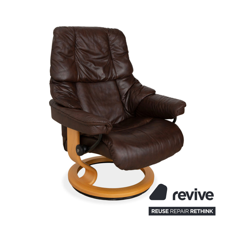 Stressless Reno Leder Sessel Braun Größe M inkl. Hocker Dunkelbraun Relaxsessel Relaxfunktion