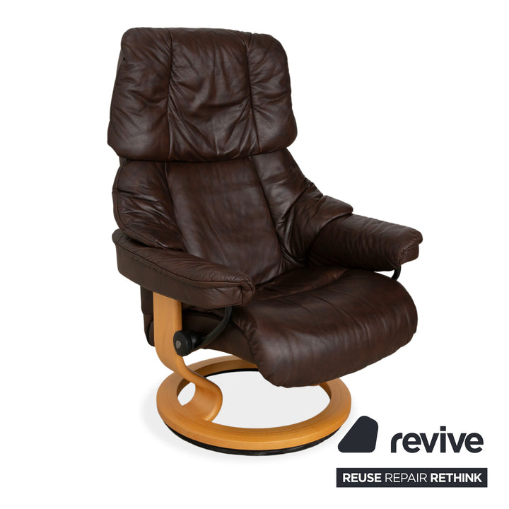 Stressless Reno Leder Sessel Braun Größe M inkl. Hocker Dunkelbraun Relaxsessel Relaxfunktion