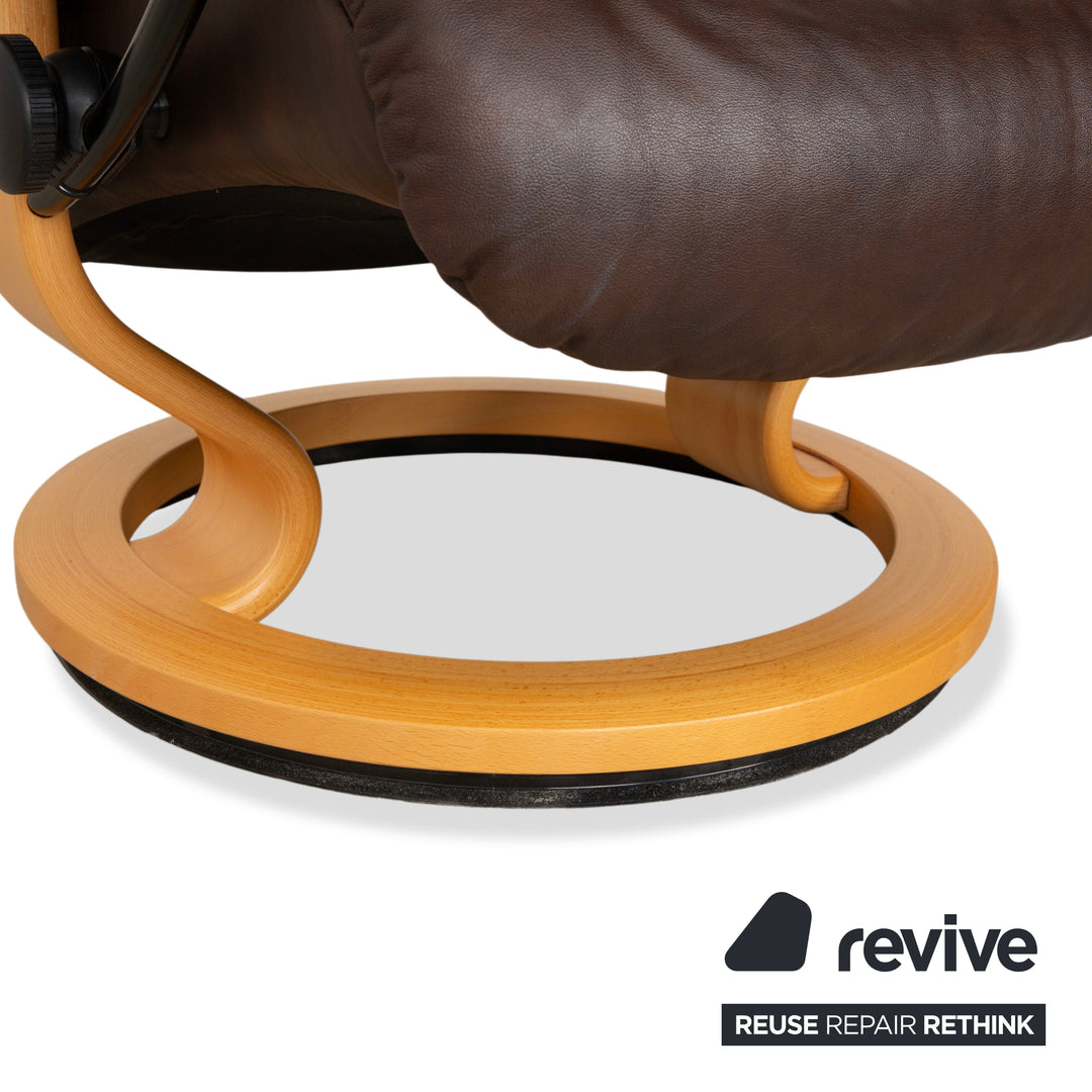 Stressless Reno Leder Sessel Braun Größe M inkl. Hocker Dunkelbraun Relaxsessel Relaxfunktion