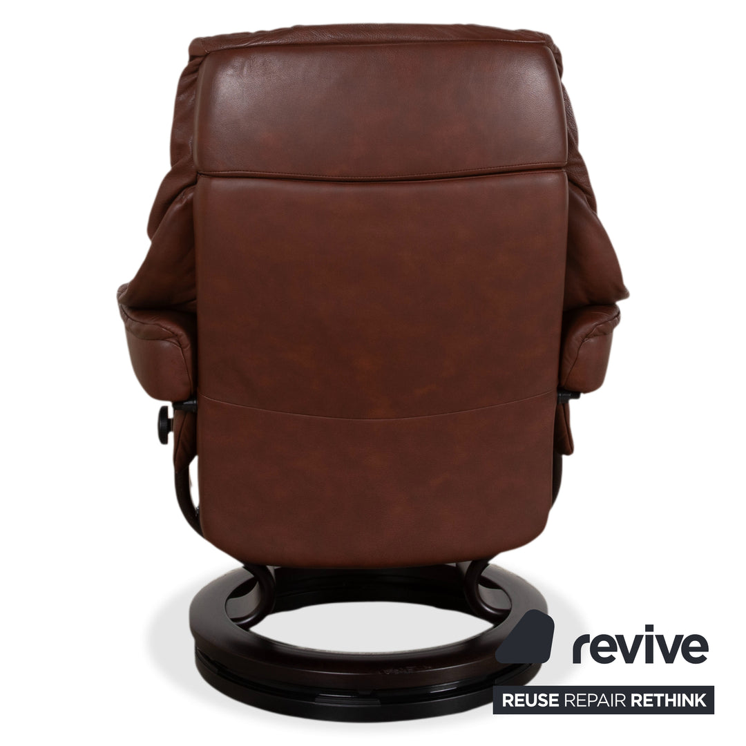 Fauteuil en cuir Stressless Reno marron avec tabouret fonction manuelle fonction relaxation