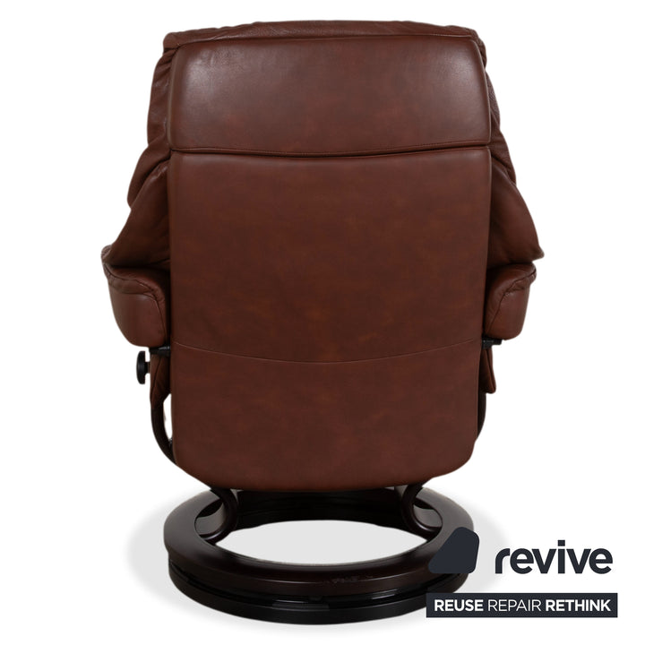 Fauteuil en cuir Stressless Reno marron avec tabouret fonction manuelle fonction relaxation