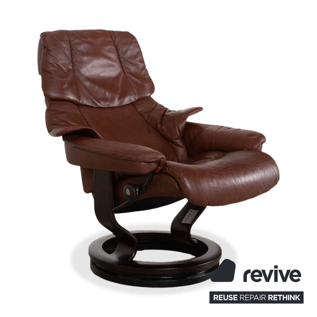 Fauteuil en cuir Stressless Reno marron avec tabouret fonction manuelle fonction relaxation