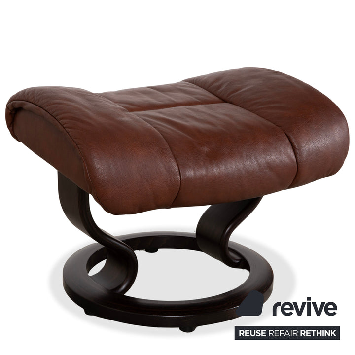 Fauteuil en cuir Stressless Reno marron avec tabouret fonction manuelle fonction relaxation