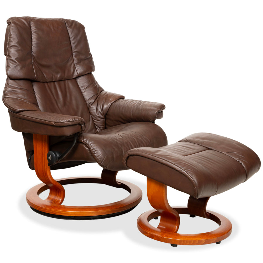 Stressless Reno Leder Sessel Braun inkl. Hocker manuelle Funktion Relaxfunktion