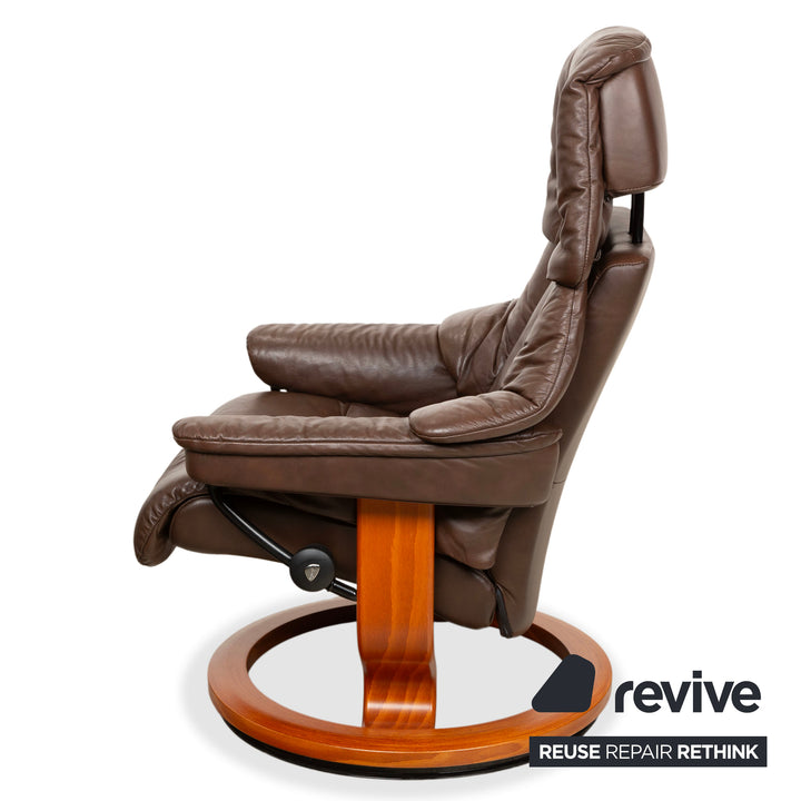 Stressless Reno Leder Sessel Braun inkl. Hocker manuelle Funktion Relaxfunktion