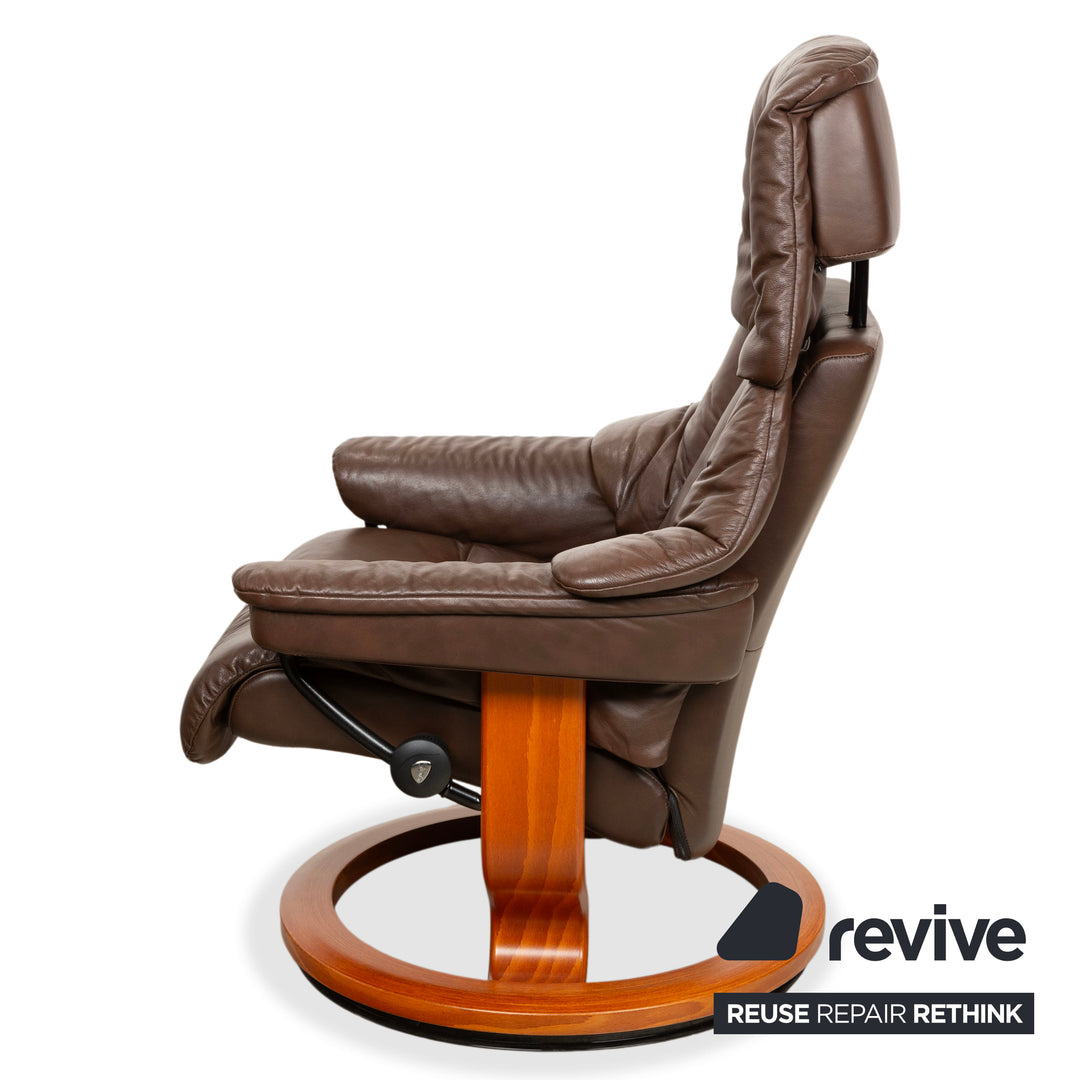 Stressless Reno Leder Sessel Braun inkl. Hocker manuelle Funktion Relaxfunktion