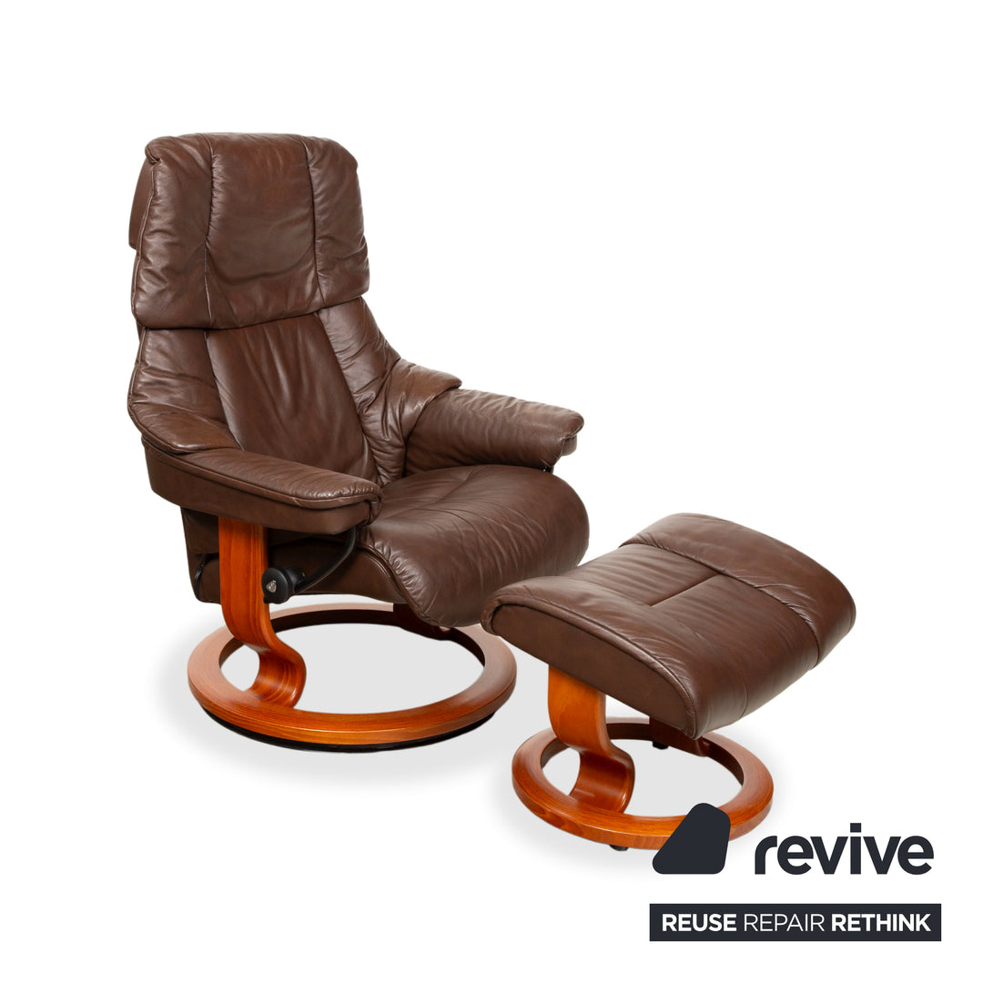 Stressless Reno Leder Sessel Braun inkl. Hocker manuelle Funktion Relaxfunktion