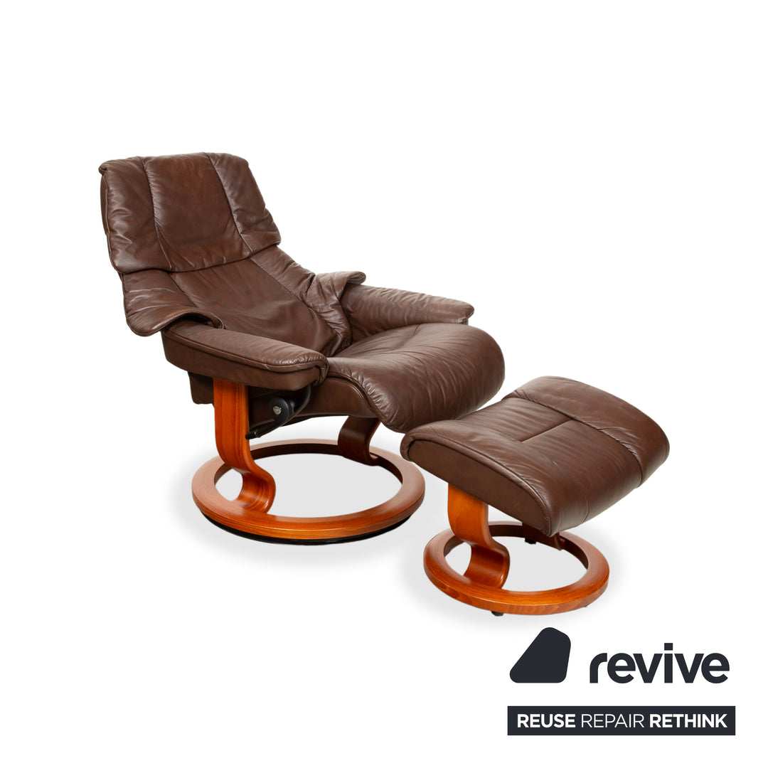 Stressless Reno Leder Sessel Braun inkl. Hocker manuelle Funktion Relaxfunktion