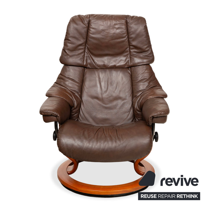 Stressless Reno Leder Sessel Braun inkl. Hocker manuelle Funktion Relaxfunktion