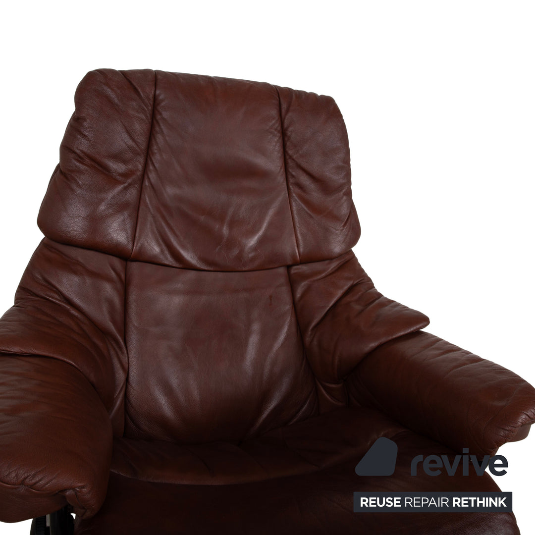 Fauteuil en cuir Stressless Reno marron avec tabouret fonction manuelle fonction relaxation