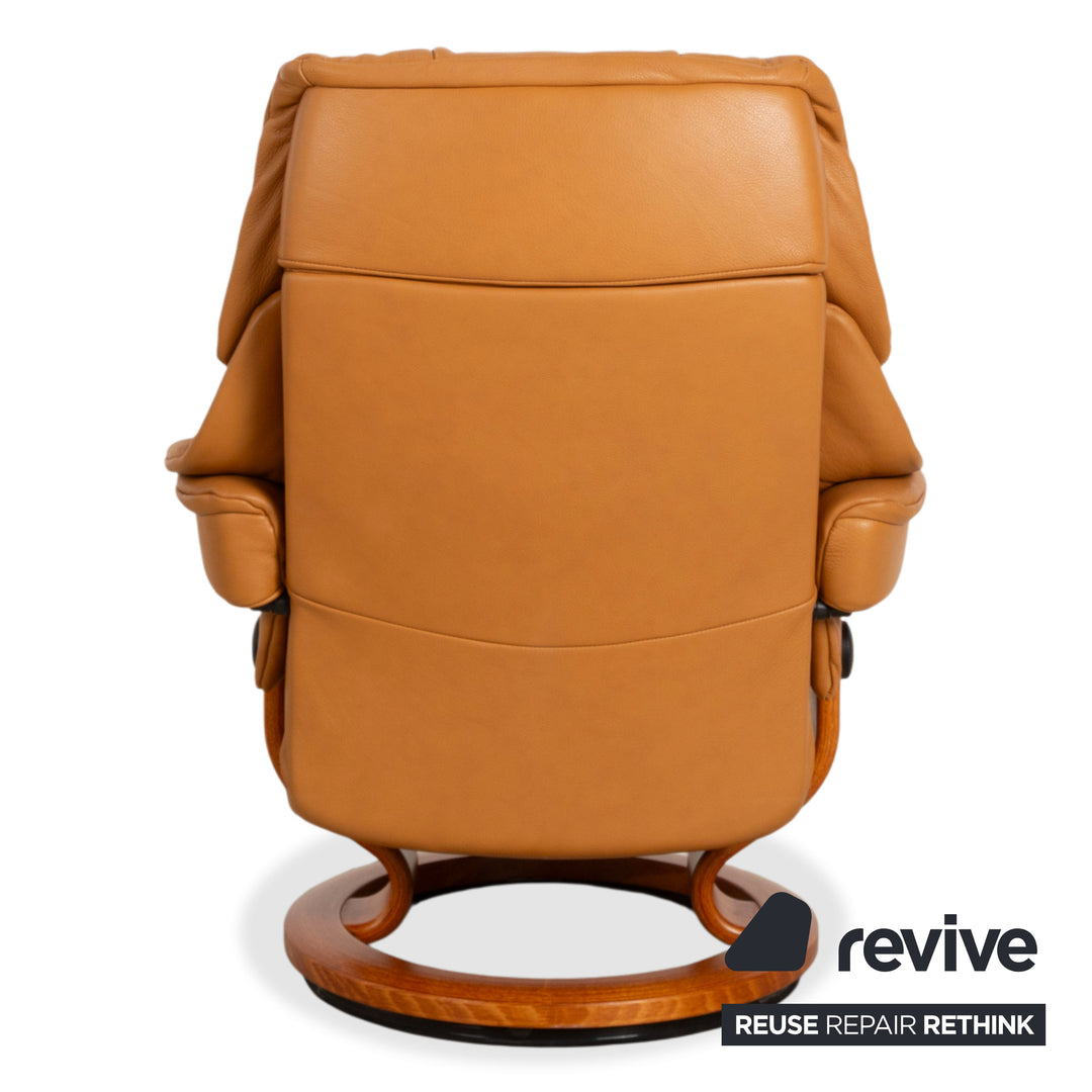 Stressless Reno Leather Recliner Brown Orange Cognac Manual Function incl. Ottoman