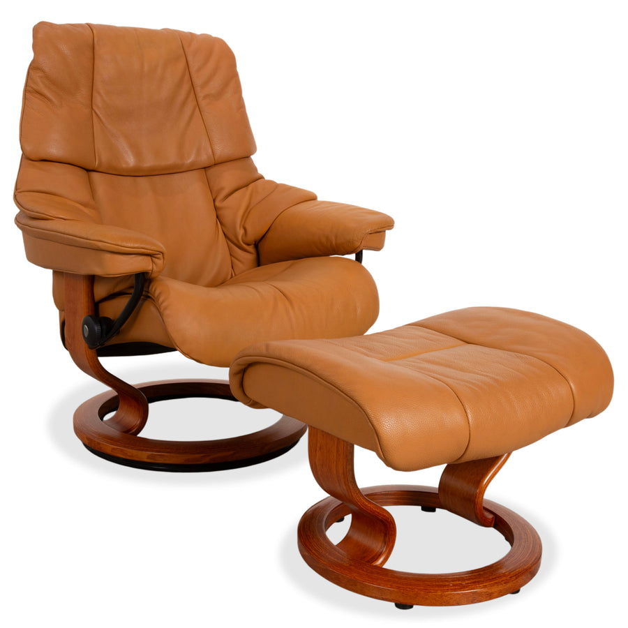 Stressless Reno Leder Sessel Braun Orange Cognac manuelle Funkion inkl. Hocker