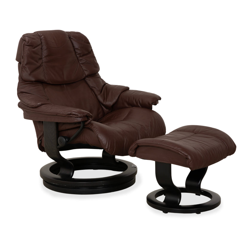 Stressless Reno Leather Recliner Brown Red Manual Function incl. Footstool