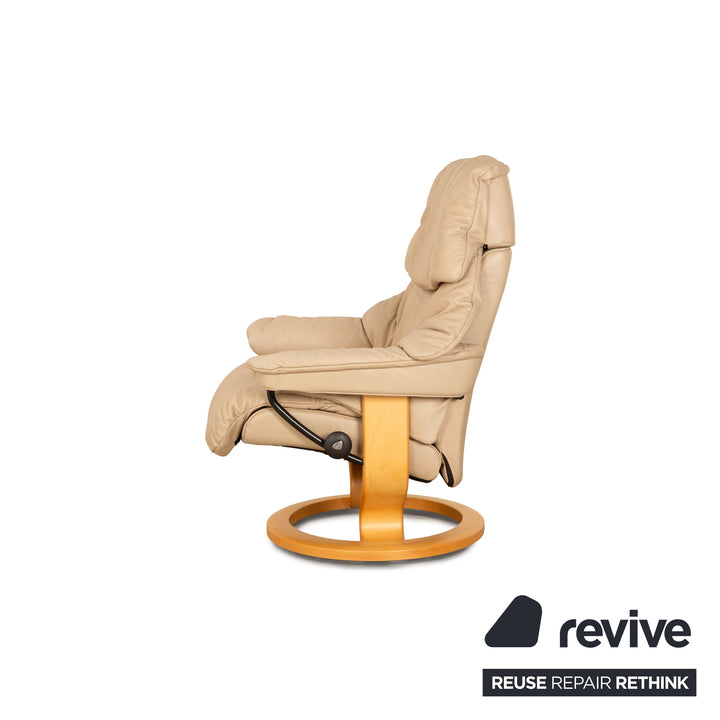 Stressless Reno Leder Sessel Garnitur Beige manuelle Funktion inkl. Hocker 2x Sessel 2x Hocker