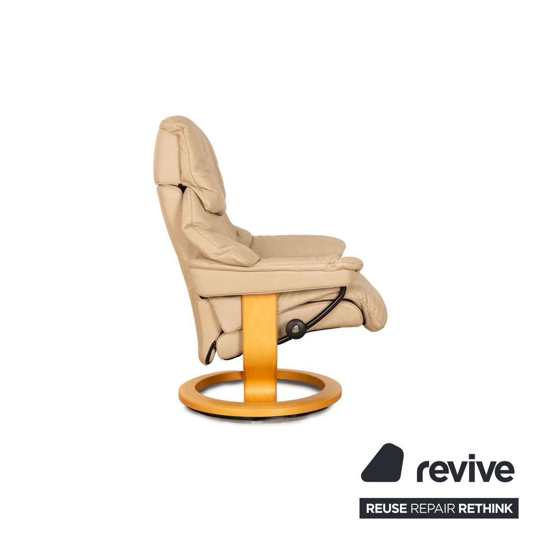 Stressless Reno Leder Sessel Garnitur Beige manuelle Funktion inkl. Hocker 2x Sessel 2x Hocker