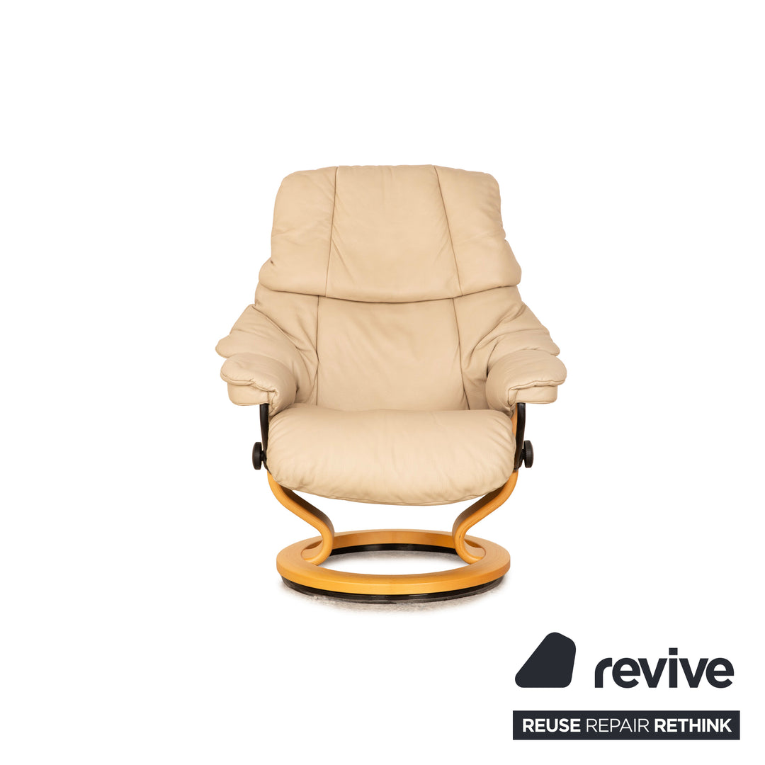 Stressless Reno Leder Sessel Garnitur Beige manuelle Funktion inkl. Hocker 2x Sessel 2x Hocker