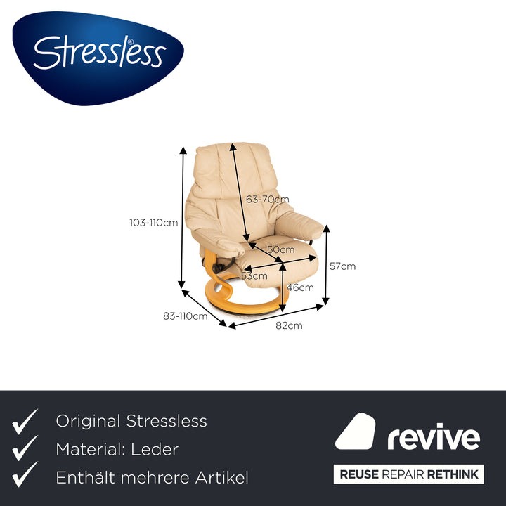 Stressless Reno Leder Sessel Garnitur Beige manuelle Funktion inkl. Hocker 2x Sessel 2x Hocker