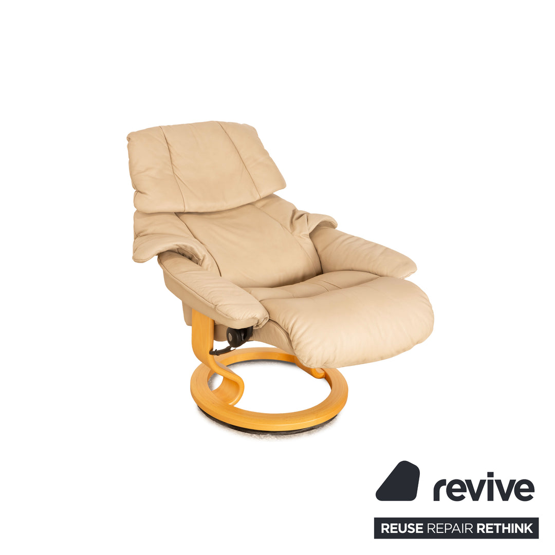 Stressless Reno Leder Sessel Garnitur Beige manuelle Funktion inkl. Hocker 2x Sessel 2x Hocker