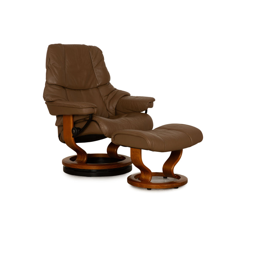 Stressless Reno leather armchair including stool brown size M manual function