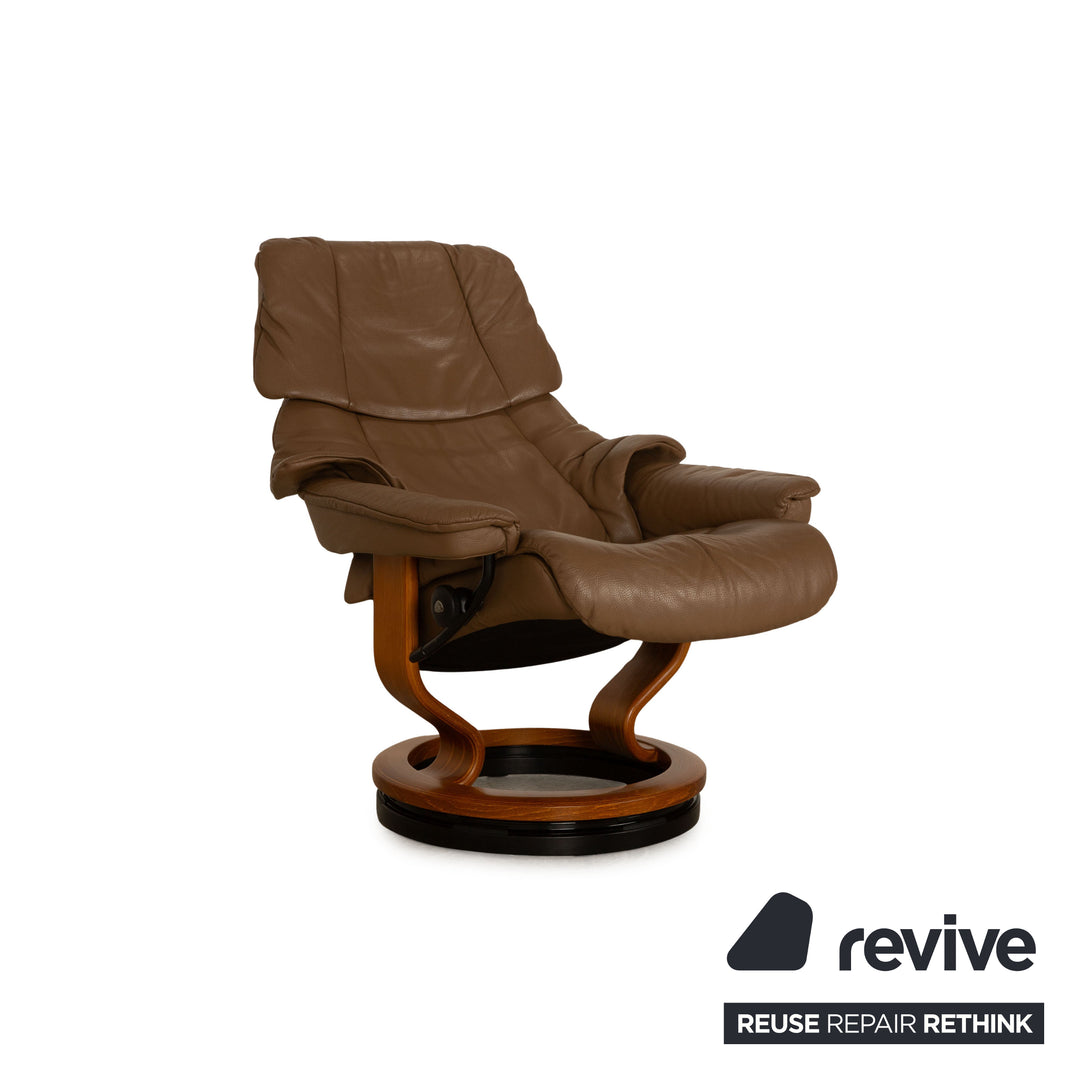 Stressless Reno leather armchair including stool brown size M manual function