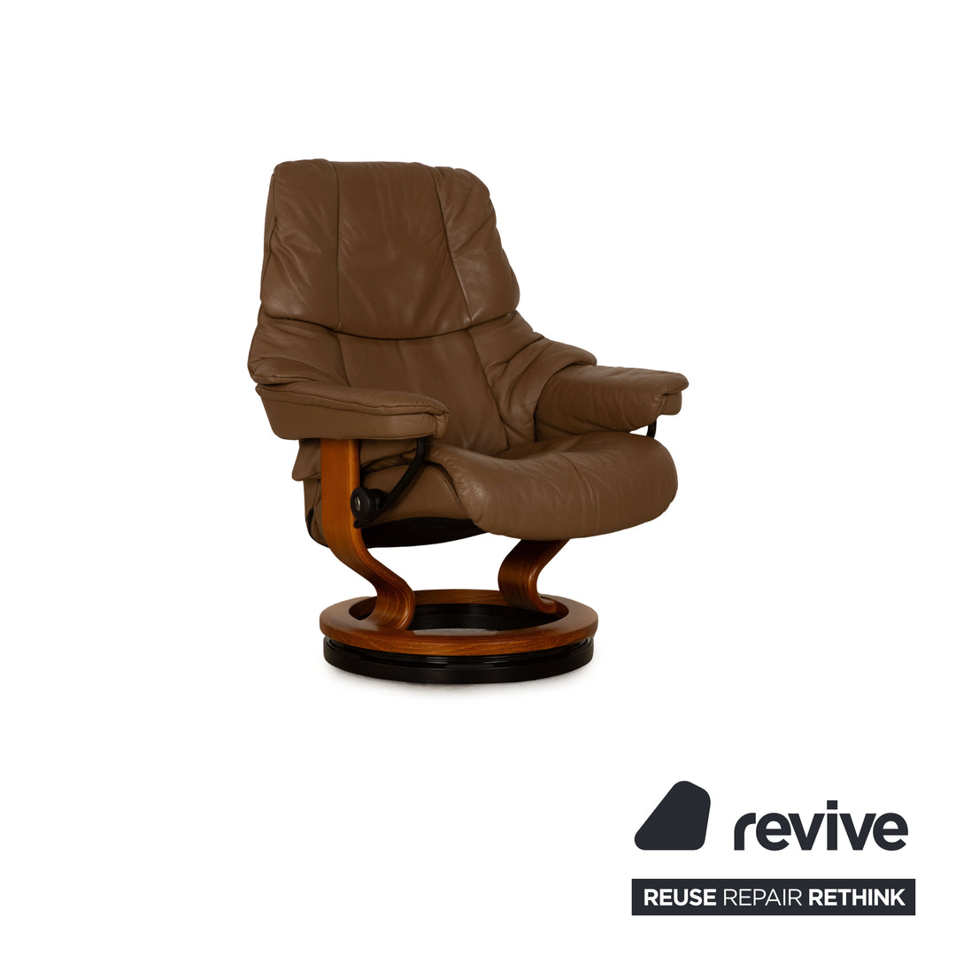 Stressless Reno leather armchair including stool brown size M manual function