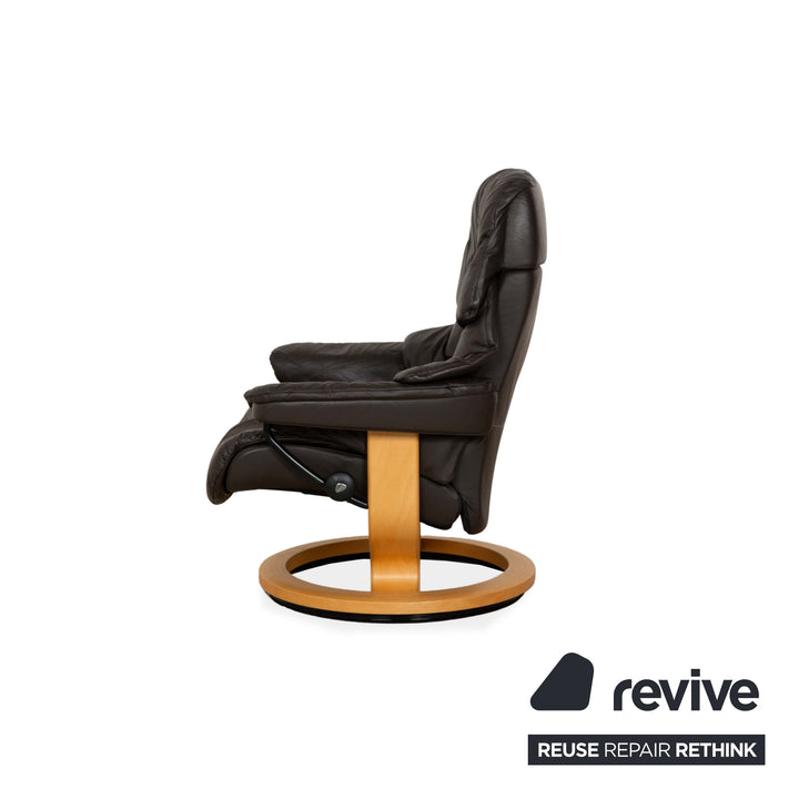 Stressless Reno Leder Sessel inkl. Hocker braun schwarz manuelle Funktion Relaxfunktion