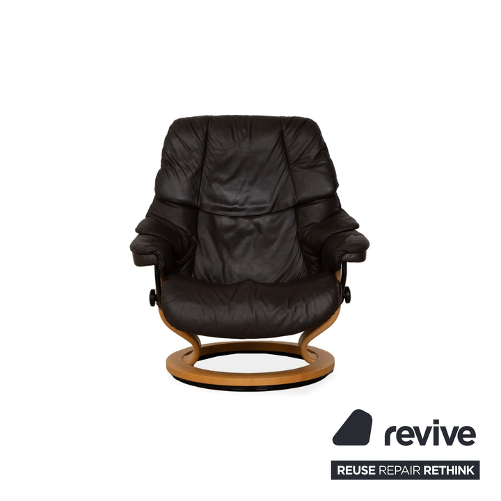 Stressless Reno Leder Sessel inkl. Hocker braun schwarz manuelle Funktion Relaxfunktion