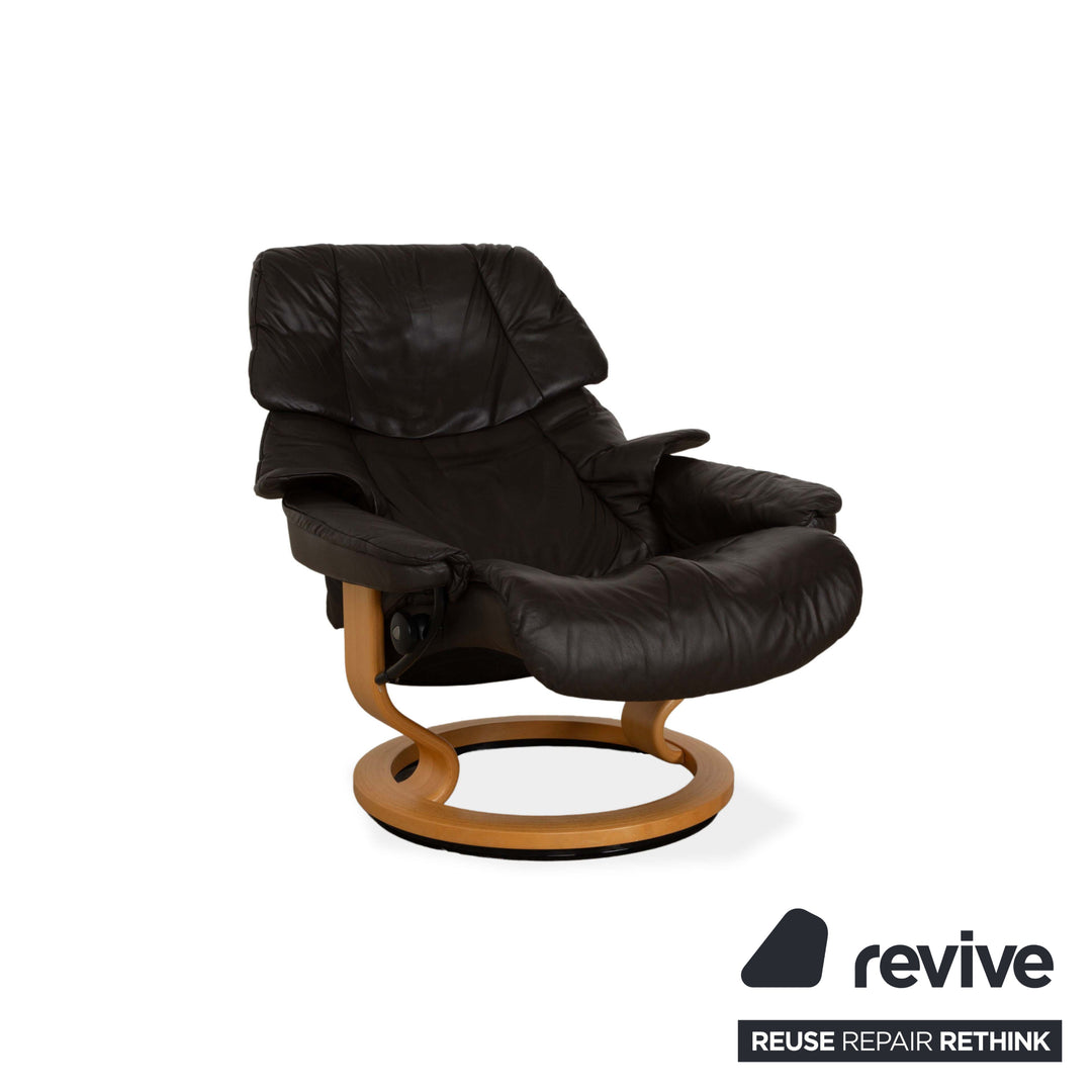 Stressless Reno Leder Sessel inkl. Hocker braun schwarz manuelle Funktion Relaxfunktion