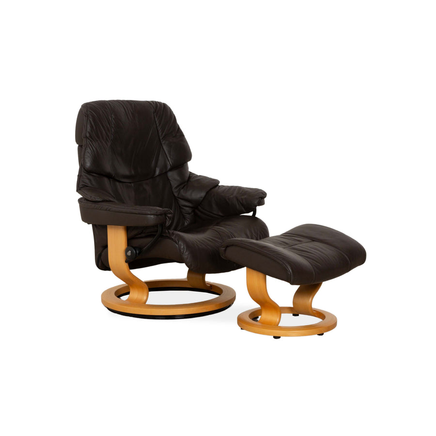 Stressless Reno Leder Sessel inkl. Hocker braun schwarz manuelle Funktion Relaxfunktion