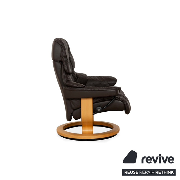 Stressless Reno Leder Sessel inkl. Hocker braun schwarz manuelle Funktion Relaxfunktion