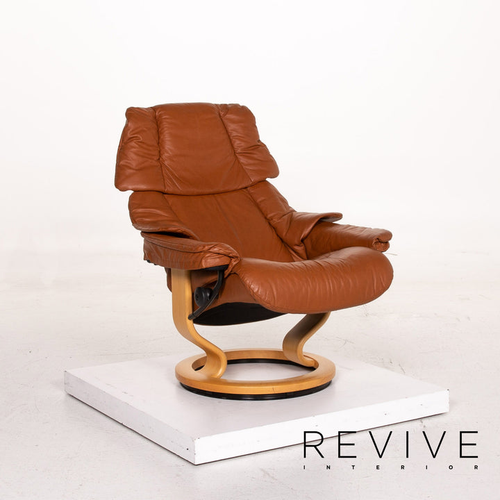 Stressless Reno leather armchair incl. stool cognac brown relax function function relax armchair #14820