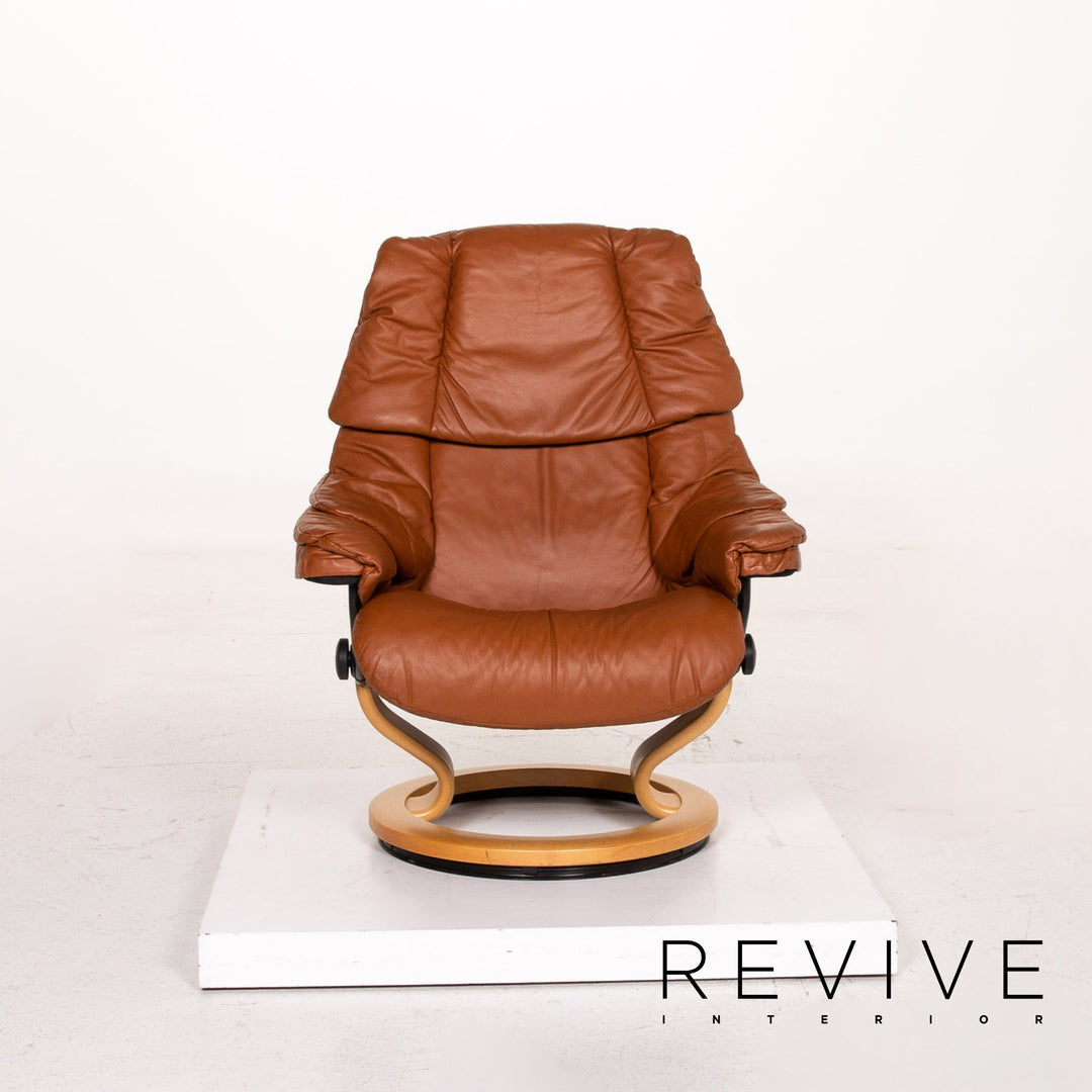 Fauteuil en cuir Stressless Reno avec tabouret marron cognac fonction relaxation chaise de relaxation #14820