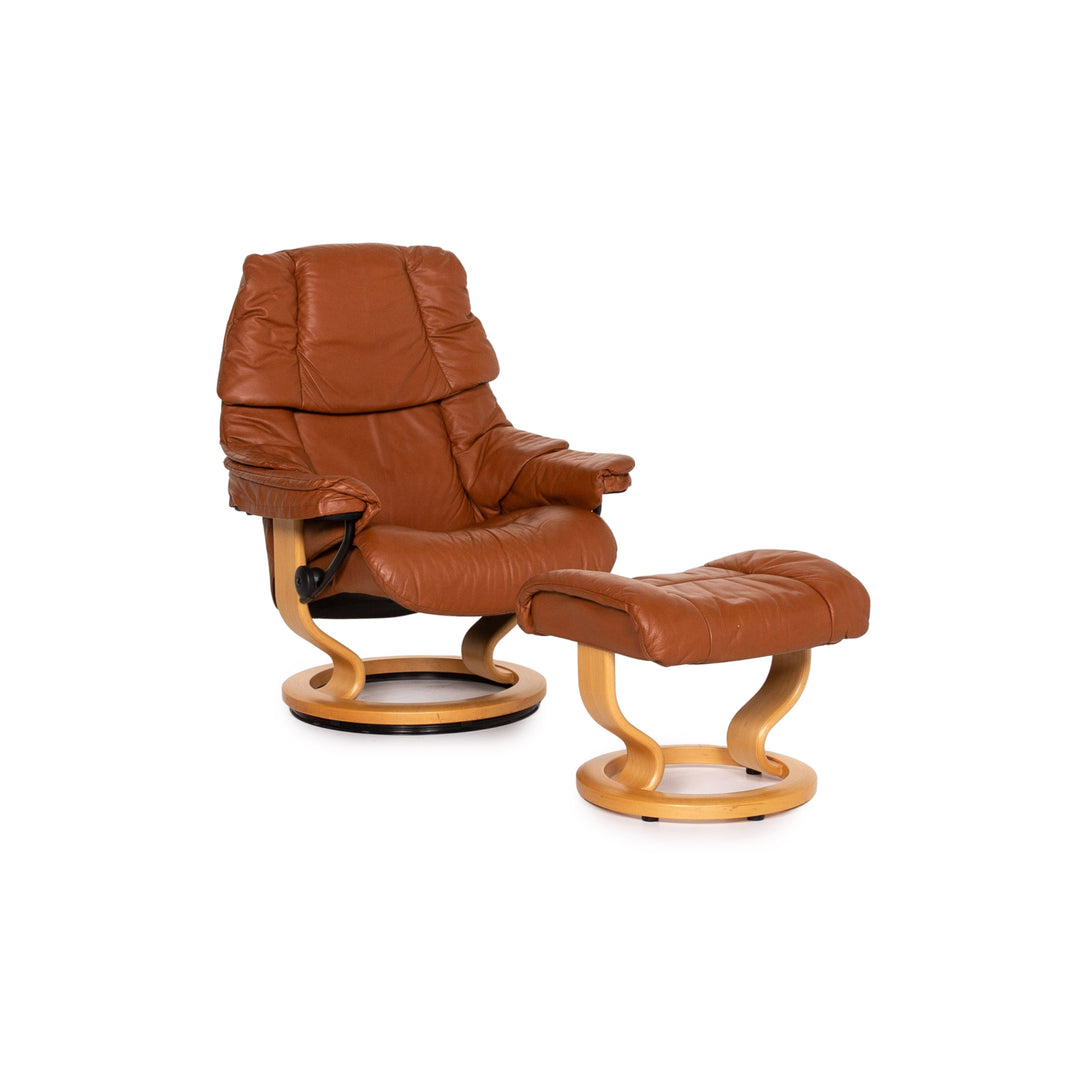 Fauteuil en cuir Stressless Reno avec tabouret marron cognac fonction relaxation chaise de relaxation #14820