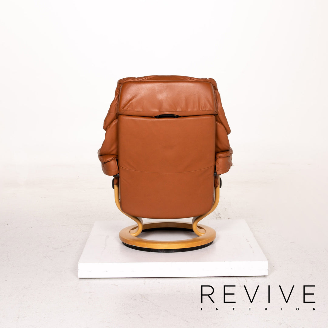 Fauteuil en cuir Stressless Reno avec tabouret marron cognac fonction relaxation chaise de relaxation #14820